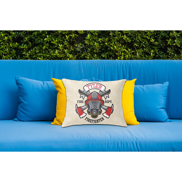 Firefighter Outdoor Throw Pillow  - LIFESTYLE (Rectangular - 20x14)