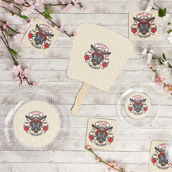 Firefighter Party Supplies Combination Image - All items - Plates, Coasters, Fans