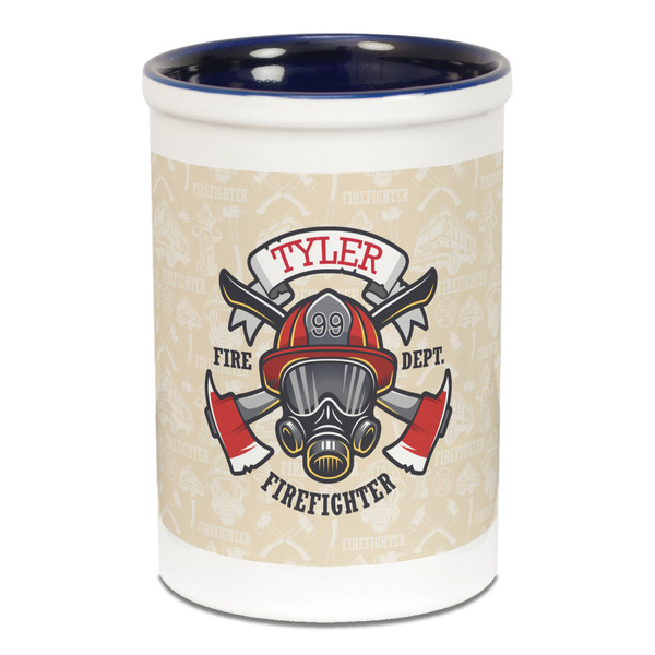 Custom Firefighter Ceramic Pencil Holders - Blue