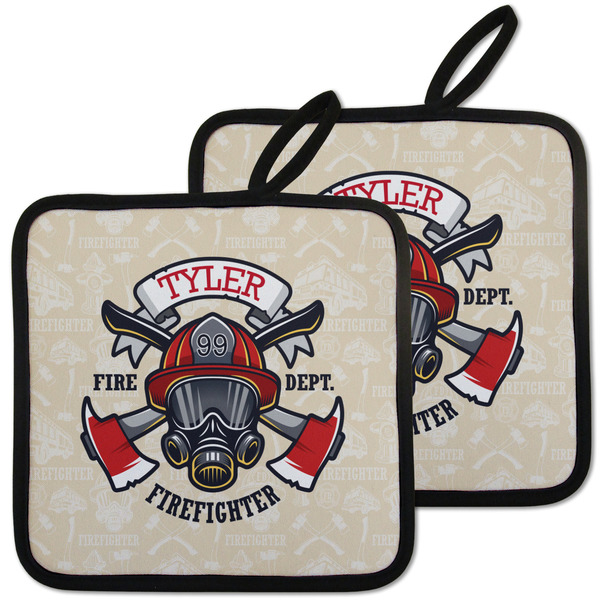 Custom Firefighter Pot Holders - Set of 2 w/ Name or Text
