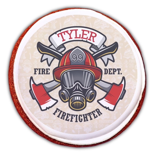 Firefighter Printed Icing Circle - Large - On Cookie