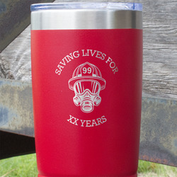 Firefighter 20 oz Stainless Steel Tumbler - Red - Single Sided (Personalized)