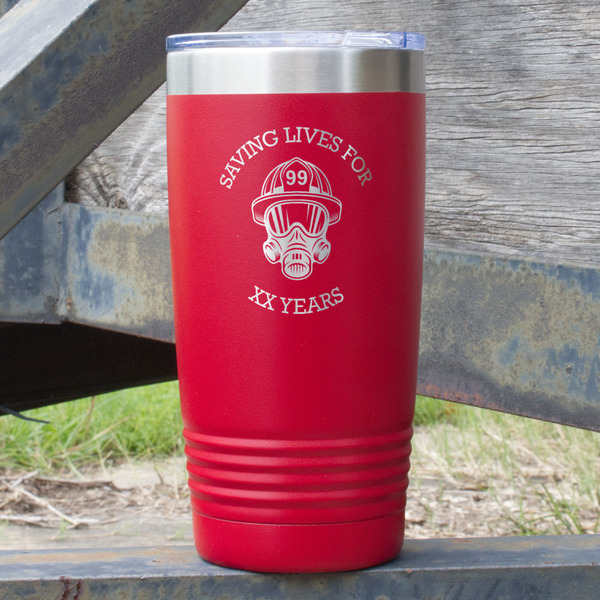 Custom Firefighter 20 oz Stainless Steel Tumbler - Red - Single Sided (Personalized)
