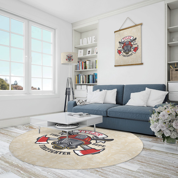 Firefighter Round Area Rug - IN CONTEXT