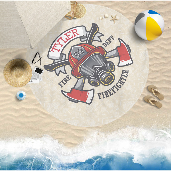 Firefighter Round Beach Towel Lifestyle