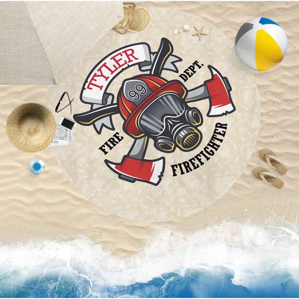 Firefighter Round Beach Towel Lifestyle
