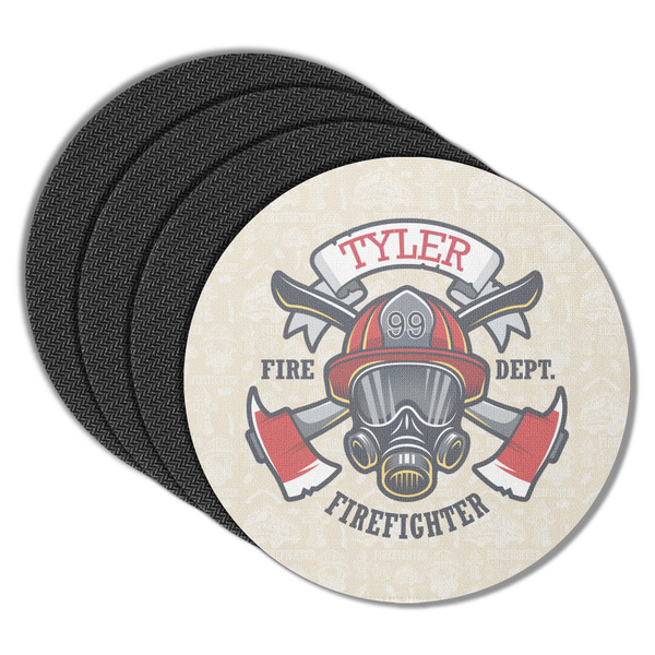 Custom Firefighter Round Rubber Backed Coasters - Set of 4 (Personalized)