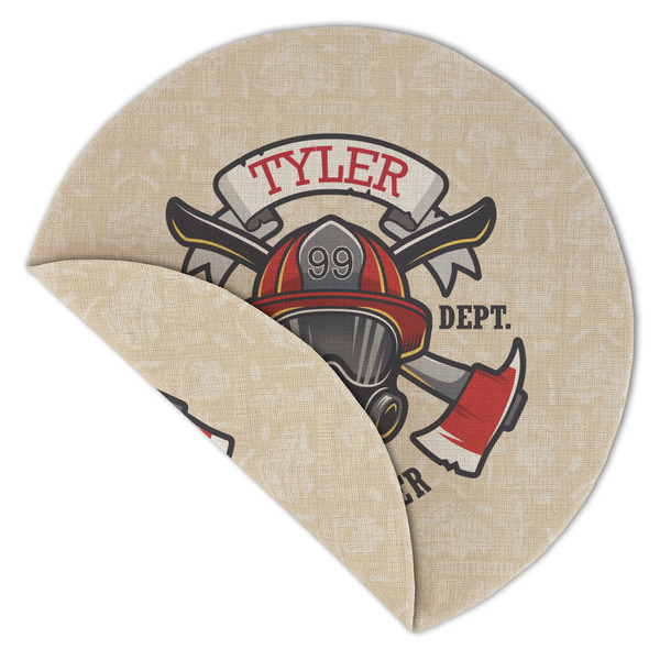 Firefighter Round Linen Placemats - Front (folded corner double sided)