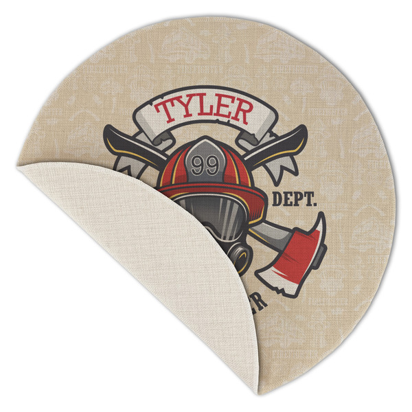 Firefighter Round Linen Placemats - Front (folded corner single sided)