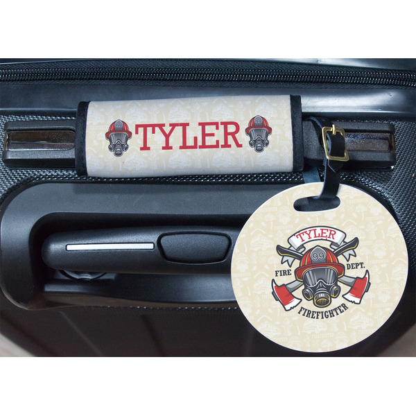 Firefighter Round Luggage Tag & Handle Wrap - In Context
