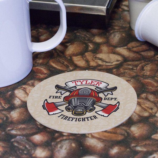Firefighter Round Paper Coaster - Front