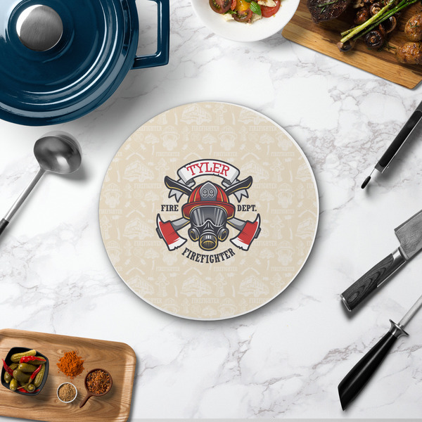 Firefighter Round Stone Trivet - In Context View