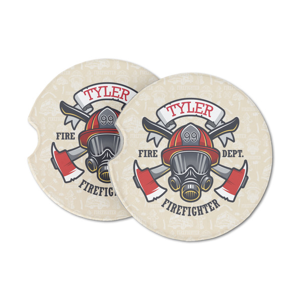 Custom Firefighter Sandstone Car Coasters - Set of 2 (Personalized)