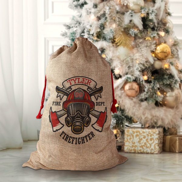 Firefighter Santa Bag - Front (stuffed)