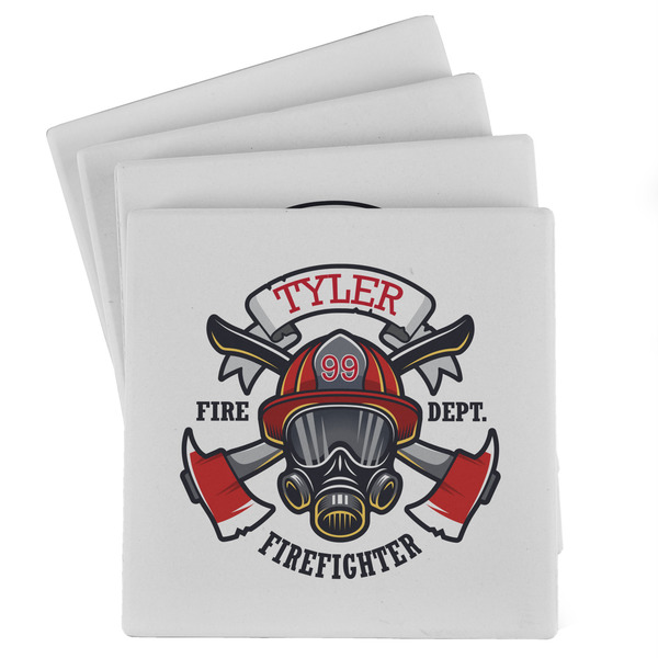 Custom Firefighter Absorbent Stone Coasters - Set of 4 (Personalized)