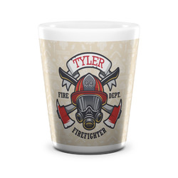Firefighter Ceramic Shot Glass - 1.5 oz - White - Set of 4 (Personalized)