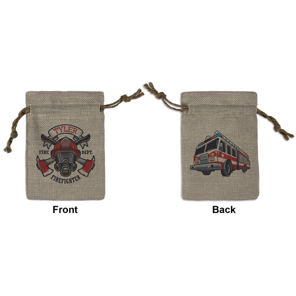Custom Firefighter Small Burlap Gift Bag - Front & Back (Personalized)
