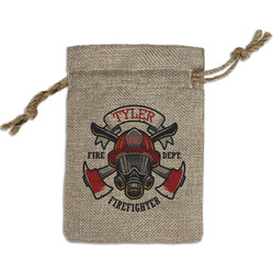 Firefighter Small Burlap Gift Bag - Front (Personalized)
