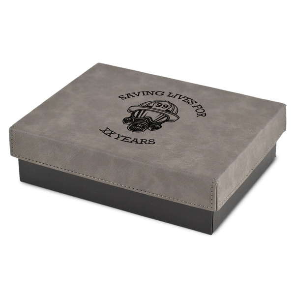 Custom Firefighter Small Gift Box w/ Engraved Leather Lid (Personalized)
