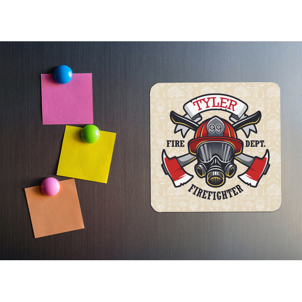 Firefighter Square Fridge Magnet - LIFESTYLE