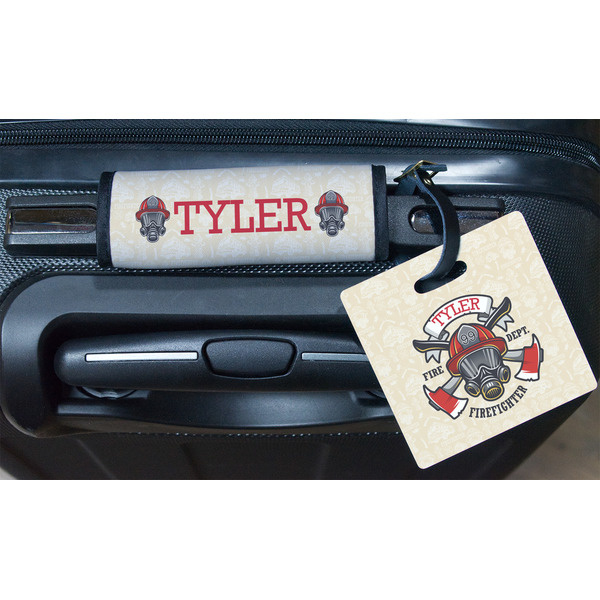 Firefighter Square Luggage Tag & Handle Wrap - In Context
