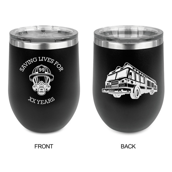 Firefighter Stainless Wine Tumblers - Black - Double Sided - Approval