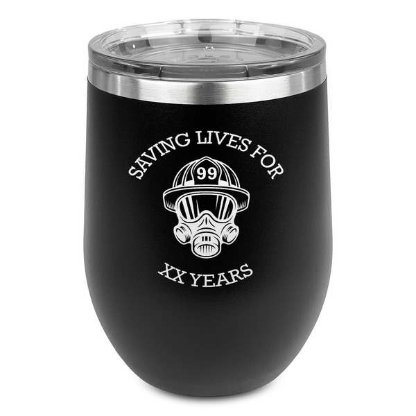 Custom Firefighter Stemless Stainless Steel Wine Tumbler - Black - Double Sided (Personalized)