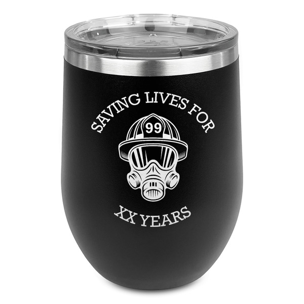 Custom Firefighter Stemless Stainless Steel Wine Tumbler - Black - Single Sided (Personalized)