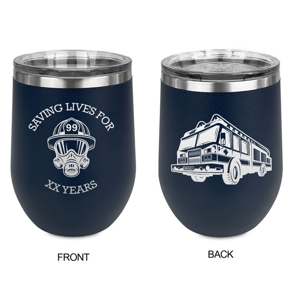 Firefighter Stainless Wine Tumblers - Navy - Double Sided - Approval