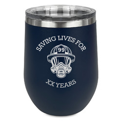 Firefighter Stemless Stainless Steel Wine Tumbler - Navy - Single Sided (Personalized)