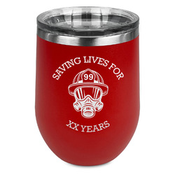 Firefighter Stemless Stainless Steel Wine Tumbler - Red - Double Sided (Personalized)