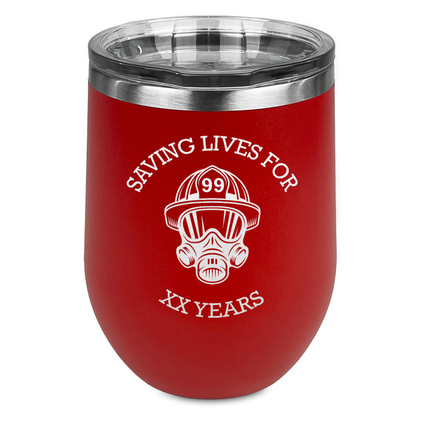 Custom Firefighter Stemless Stainless Steel Wine Tumbler - Red - Single Sided (Personalized)