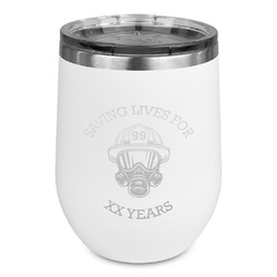 Firefighter Stemless Stainless Steel Wine Tumbler - White - Single Sided (Personalized)