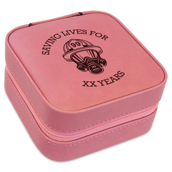 Custom Firefighter Travel Jewelry Boxes - Pink Leather (Personalized)