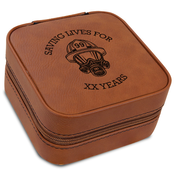 Custom Firefighter Travel Jewelry Box - Rawhide Leather (Personalized)