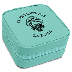 Firefighter Travel Jewelry Box - Teal Leather (Personalized)
