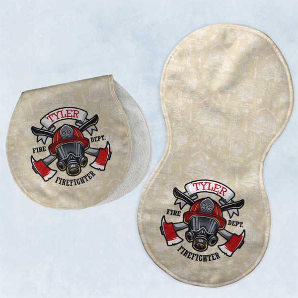 Custom Firefighter Burp Pads - Velour - Set of 2 w/ Name or Text