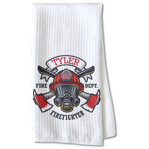 Custom Firefighter Kitchen Towel - Waffle Weave - Partial Print (Personalized)