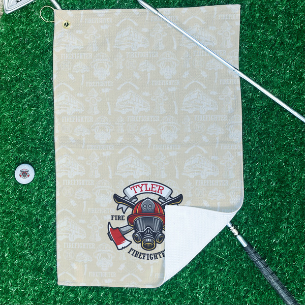 Firefighter Waffle Weave Golf Towel - In Context