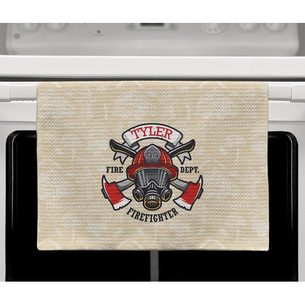 Firefighter Waffle Weave Towel - Full Color Print - Lifestyle2 Image