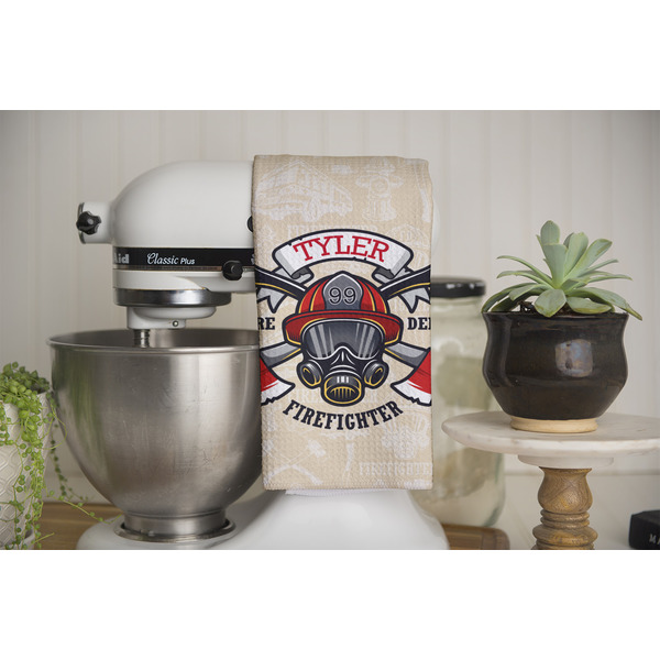 Firefighter Waffle Weave Towel - Full Color Print - Lifestyle Image