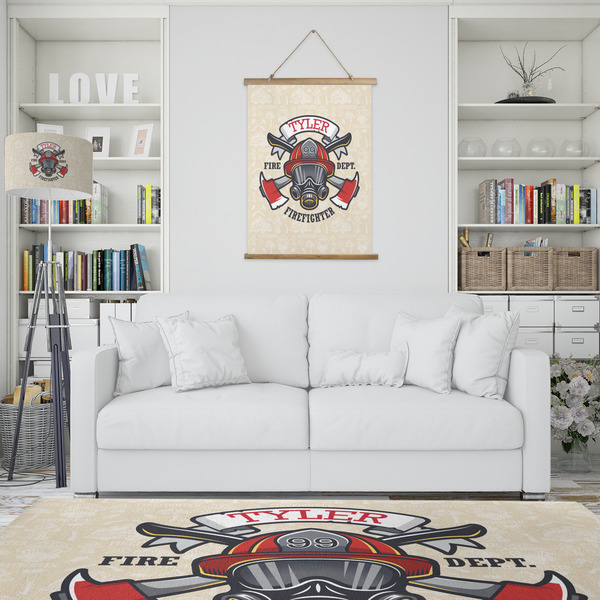 Firefighter Wall Hanging Tapestry - Portrait - IN CONTEXT
