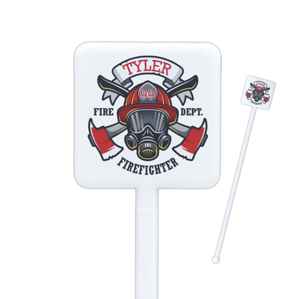 Custom Firefighter Square Plastic Stir Sticks - Single Sided (Personalized)