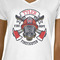 Firefighter White V-Neck T-Shirt on Model - CloseUp