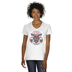 Firefighter Women's V-Neck T-Shirt - White (Personalized)