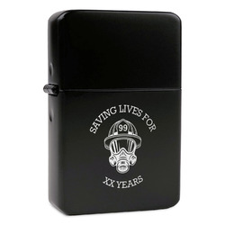 Firefighter Windproof Lighter - Black - Double Sided & Lid Engraved (Personalized)