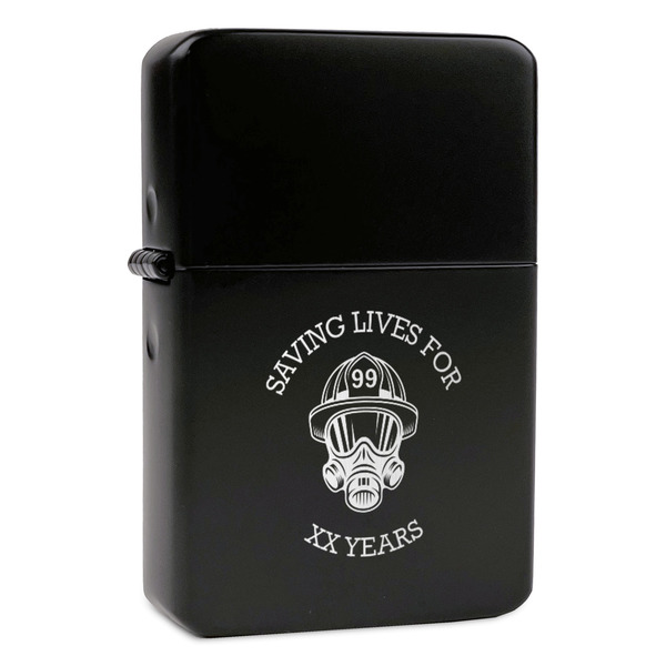 Custom Firefighter Windproof Lighter - Black - Single Sided & Lid Engraved (Personalized)