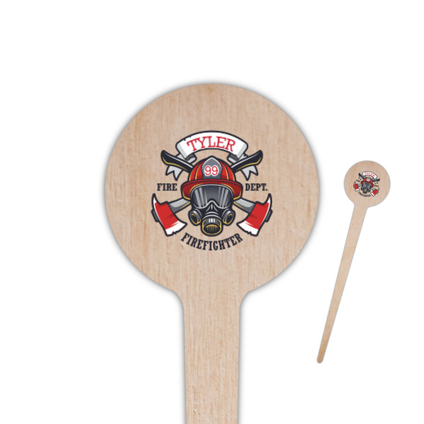 Custom Firefighter 4" Round Wooden Food Picks - Single Sided (Personalized)