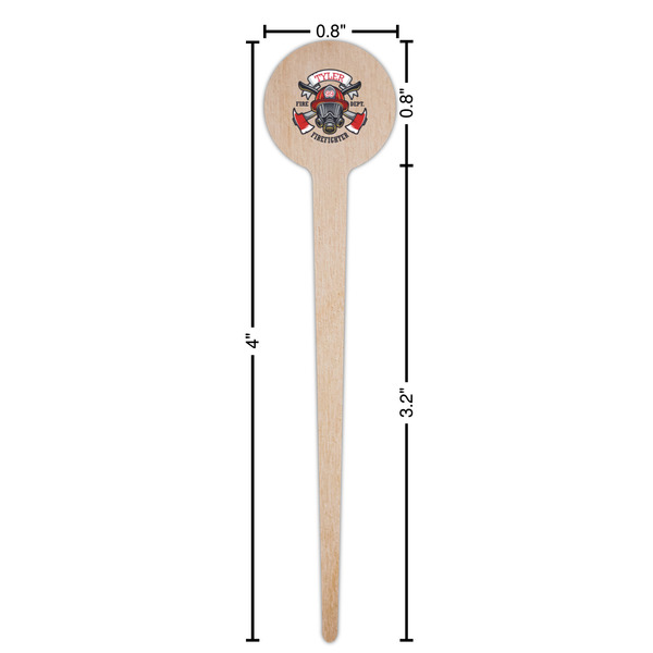 Firefighter Wooden 4" Food Pick - Round - Dimensions