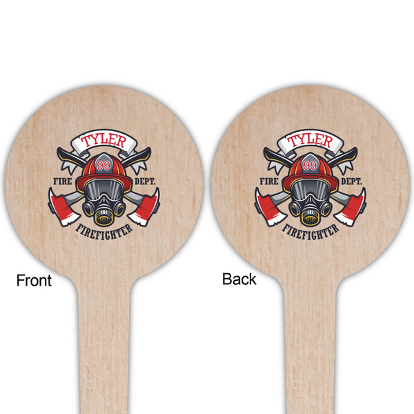 Firefighter Wooden 4" Food Pick - Round - Double Sided - Front & Back